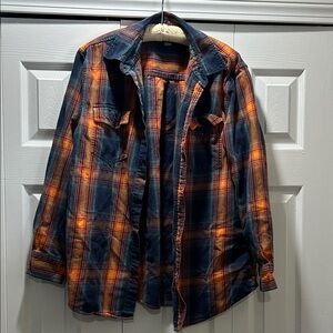 Falls Creek Men's Casual Plaid Shirt - Blue and Orange